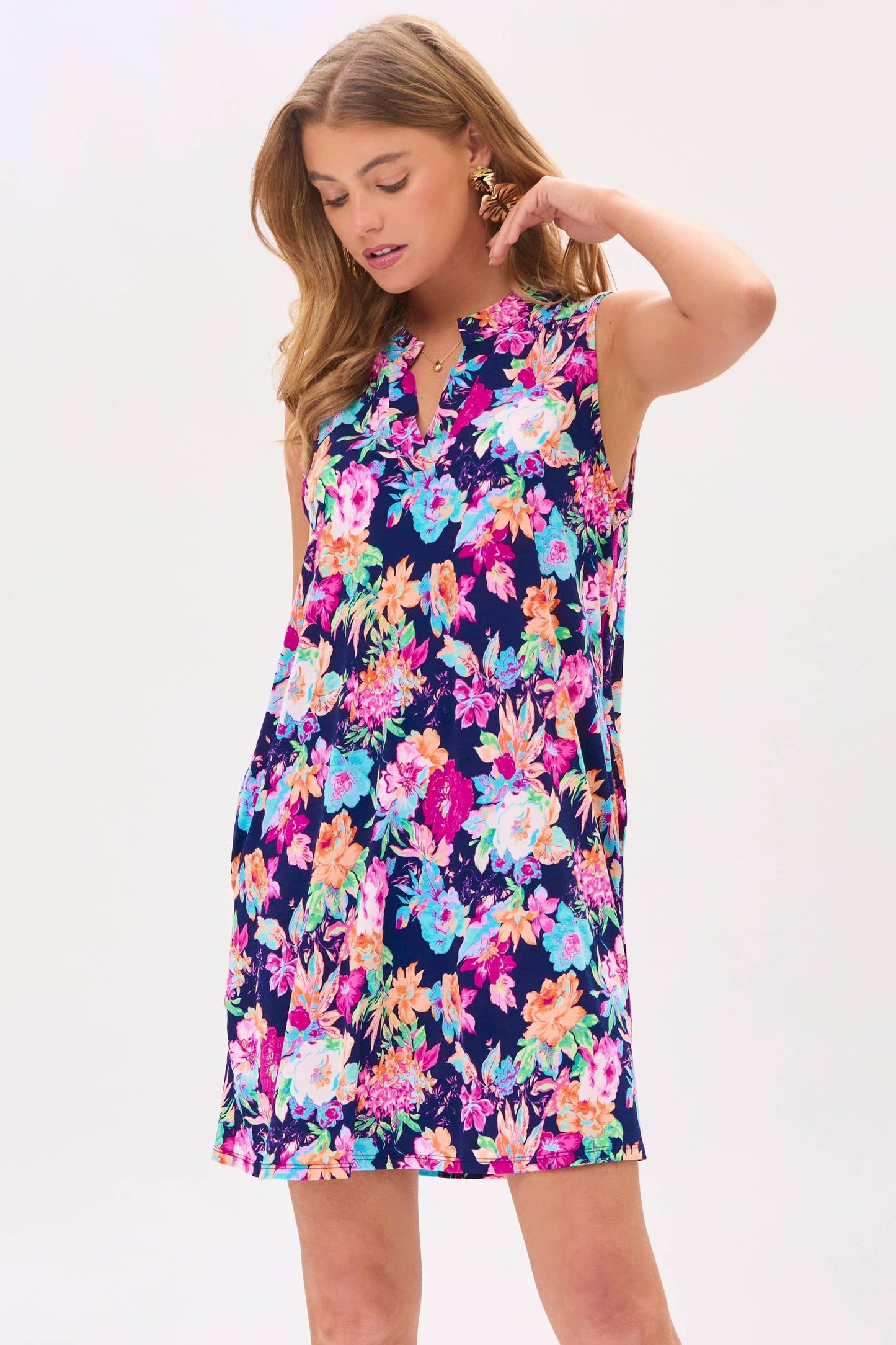 Navy Bold Floral A-Line Dress