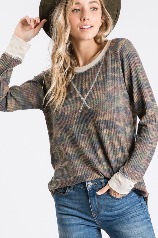 Camo Print Thermal Long Sleeve Top