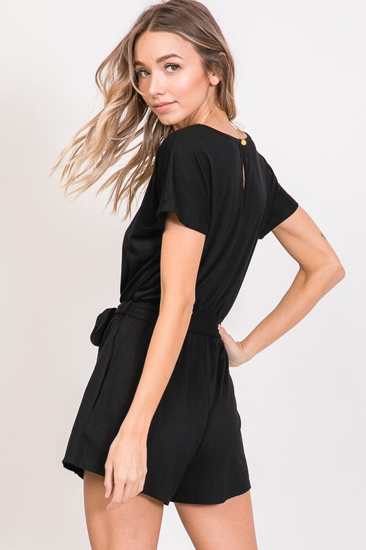 Black Romper with Tie Belt