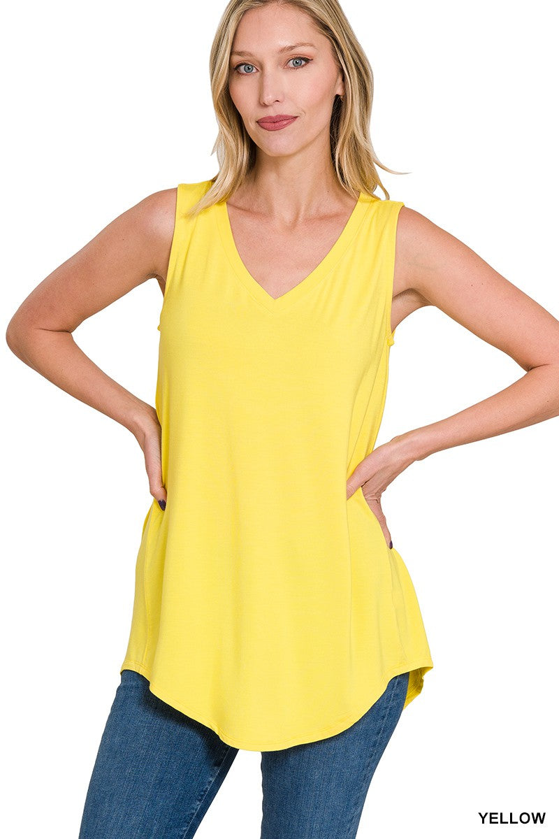 Yellow- V-Neck Flowy Tank Top