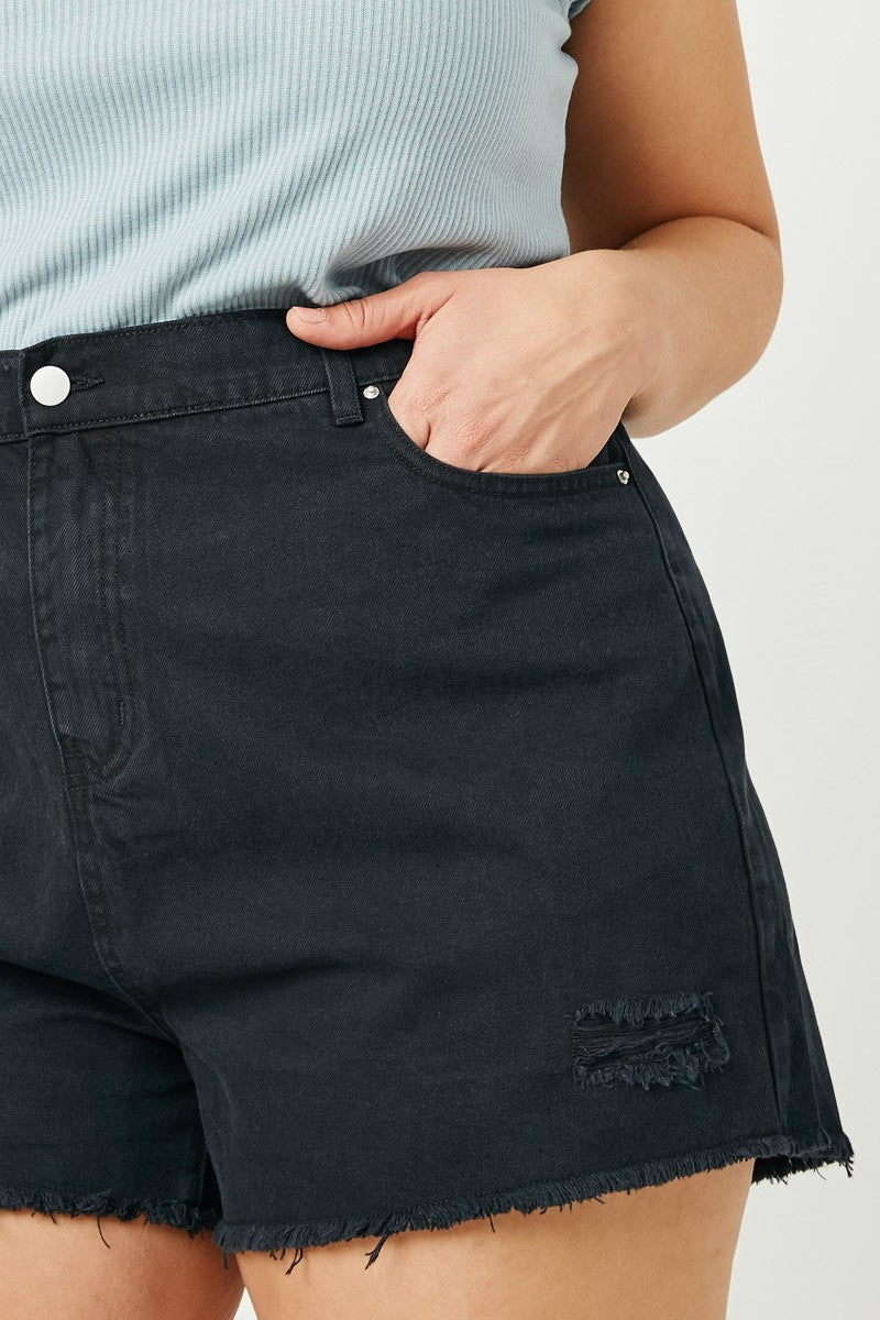 Black Distressed Jean Shorts