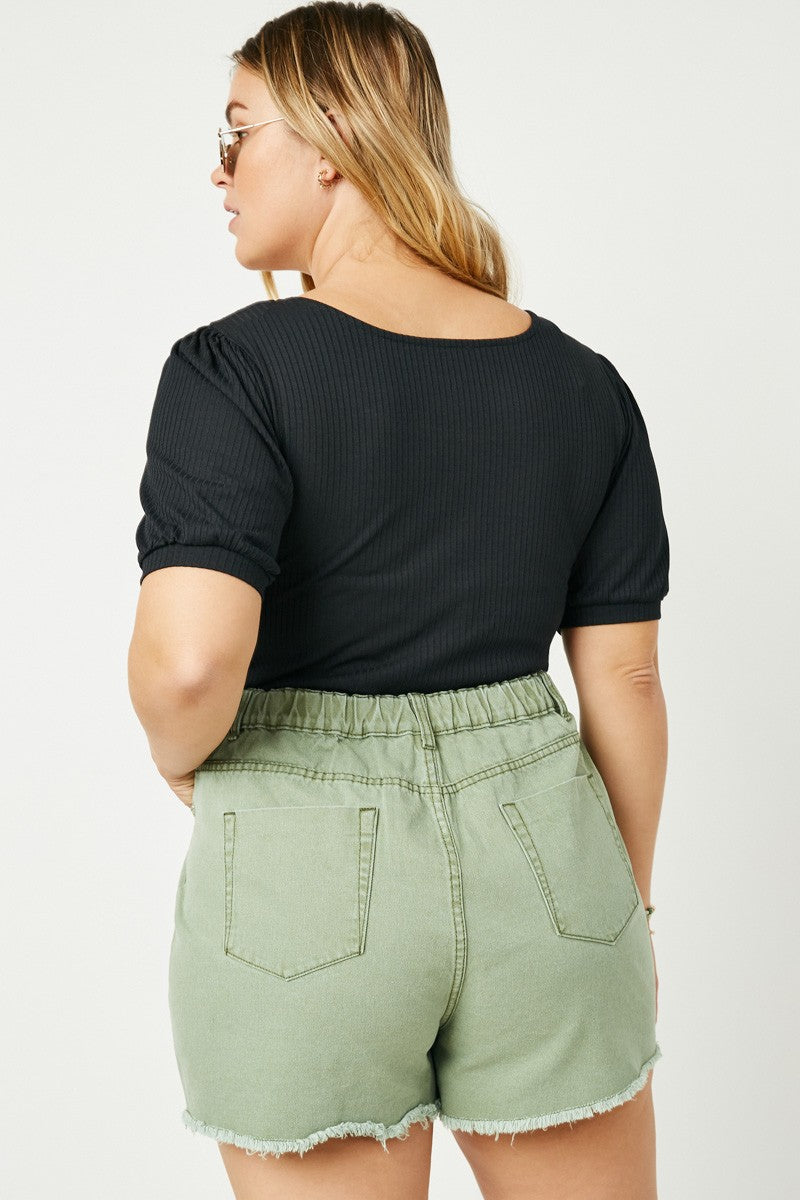 Light Olive Distressed Jean Shorts