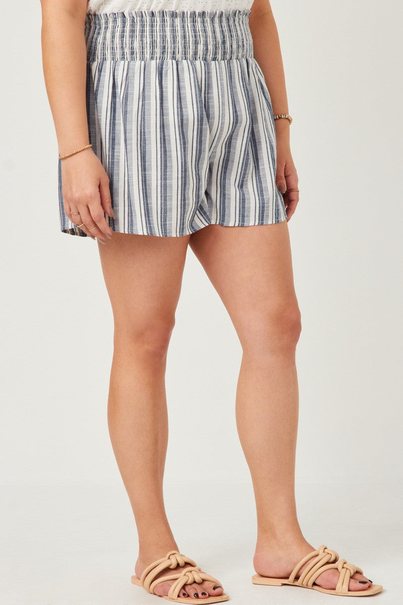 Heathered Stripe Smocked Waist Shorts