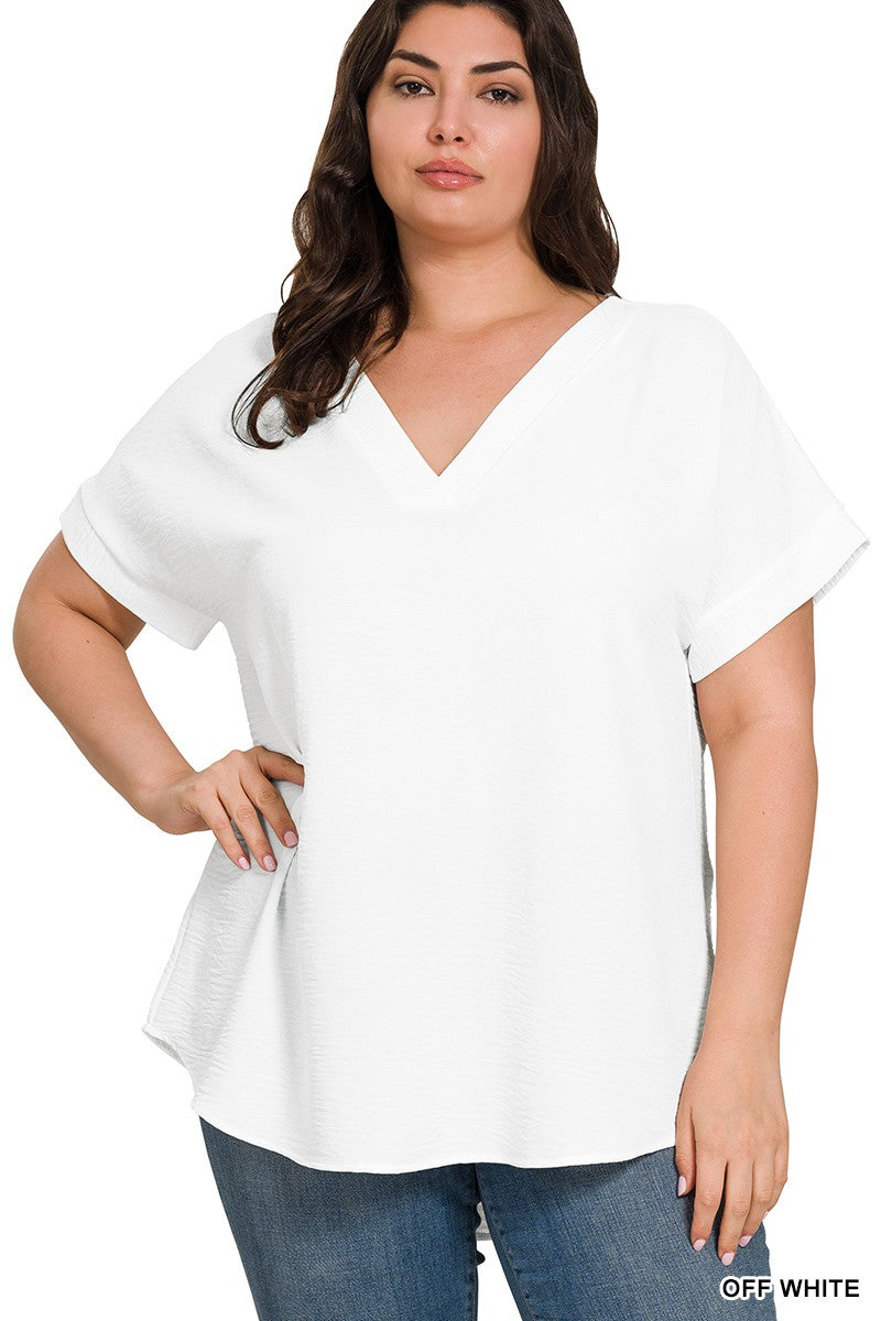 Off White Dressy V-Neck Top