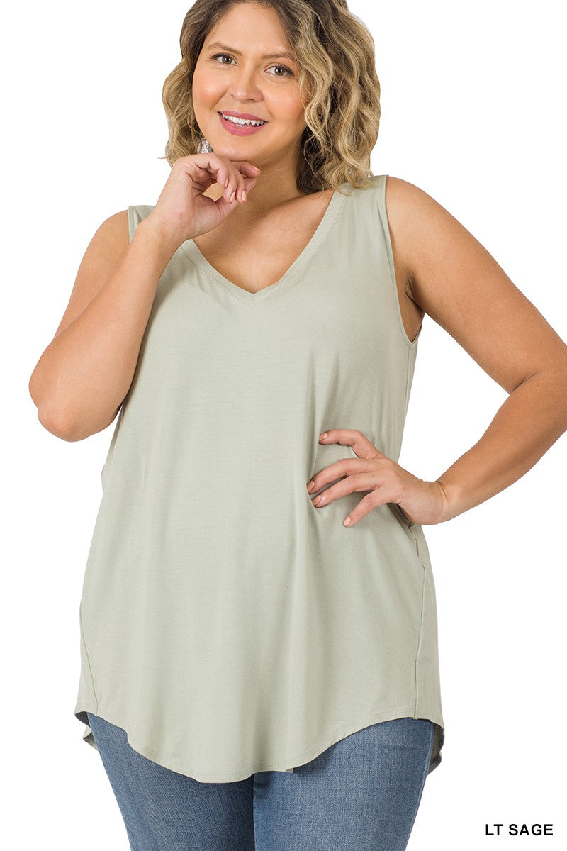 Light Sage V-Neck Flowy Tank