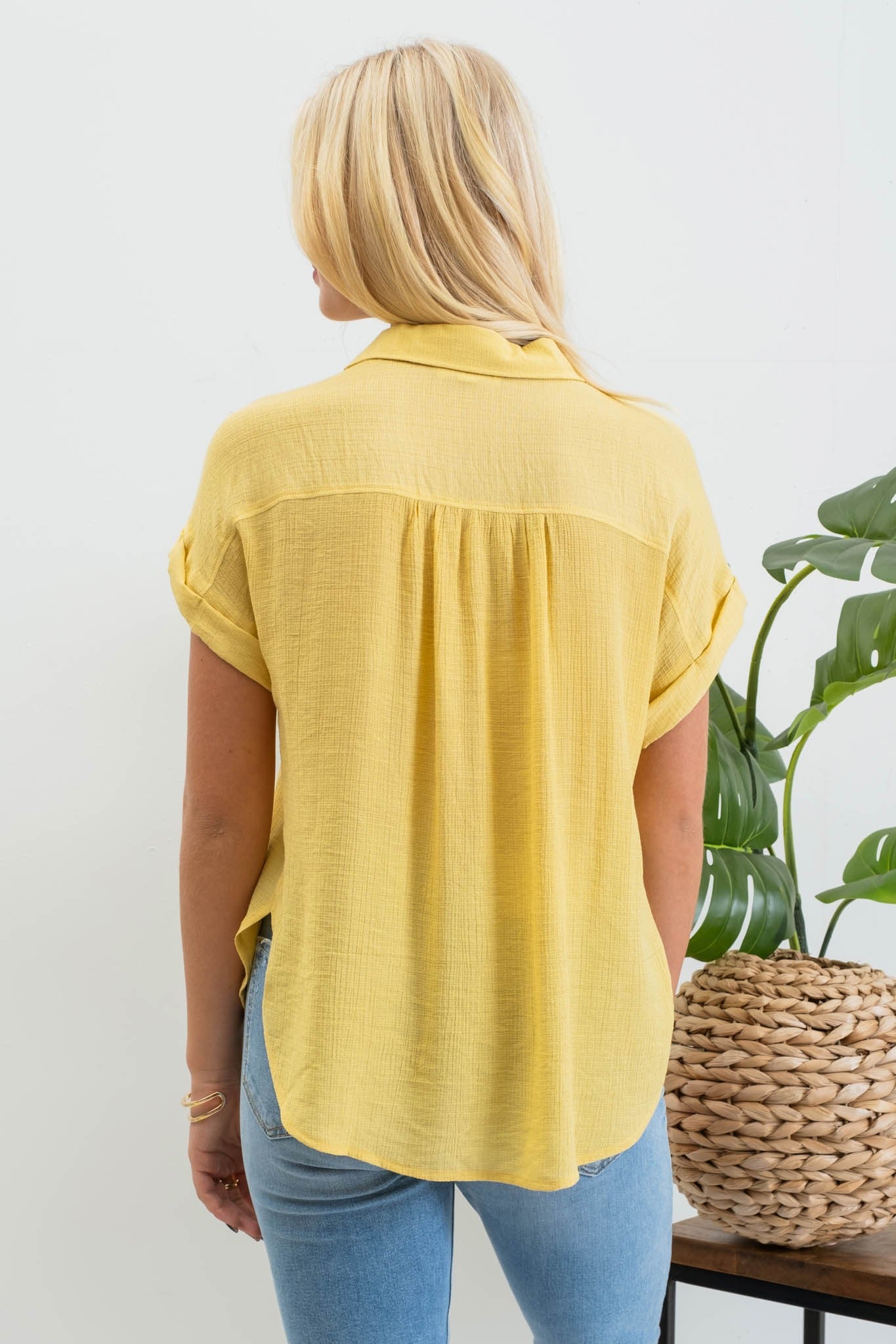 Dusty Yellow Linen Short Sleeve Top
