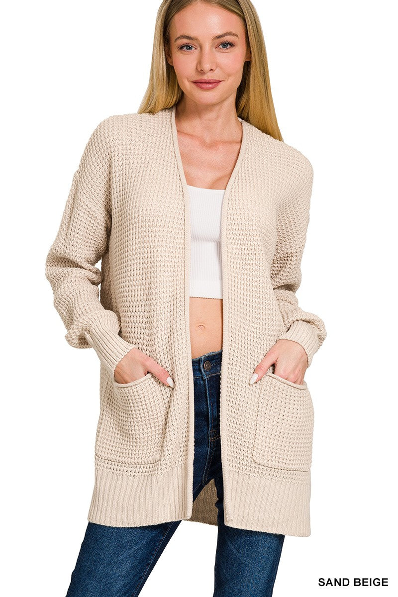 Sand Beige Waffle Knit Cardigan