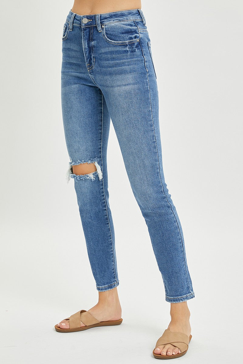 Risen High Rise Knee Distressed Ankle Skinny