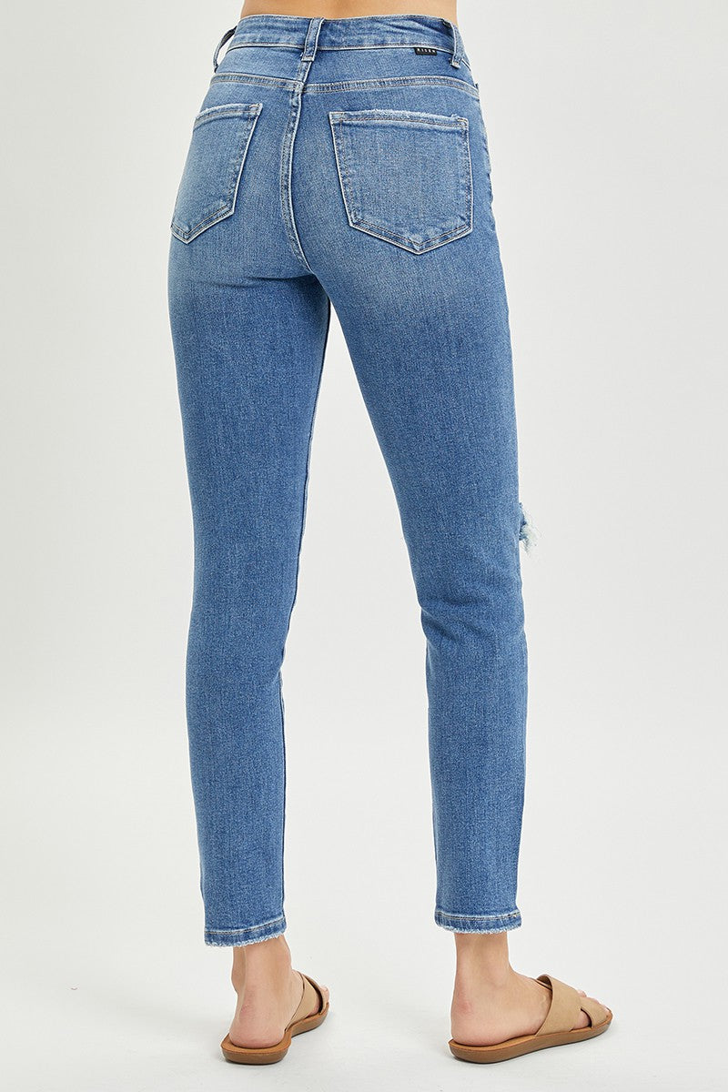 Risen High Rise Knee Distressed Ankle Skinny