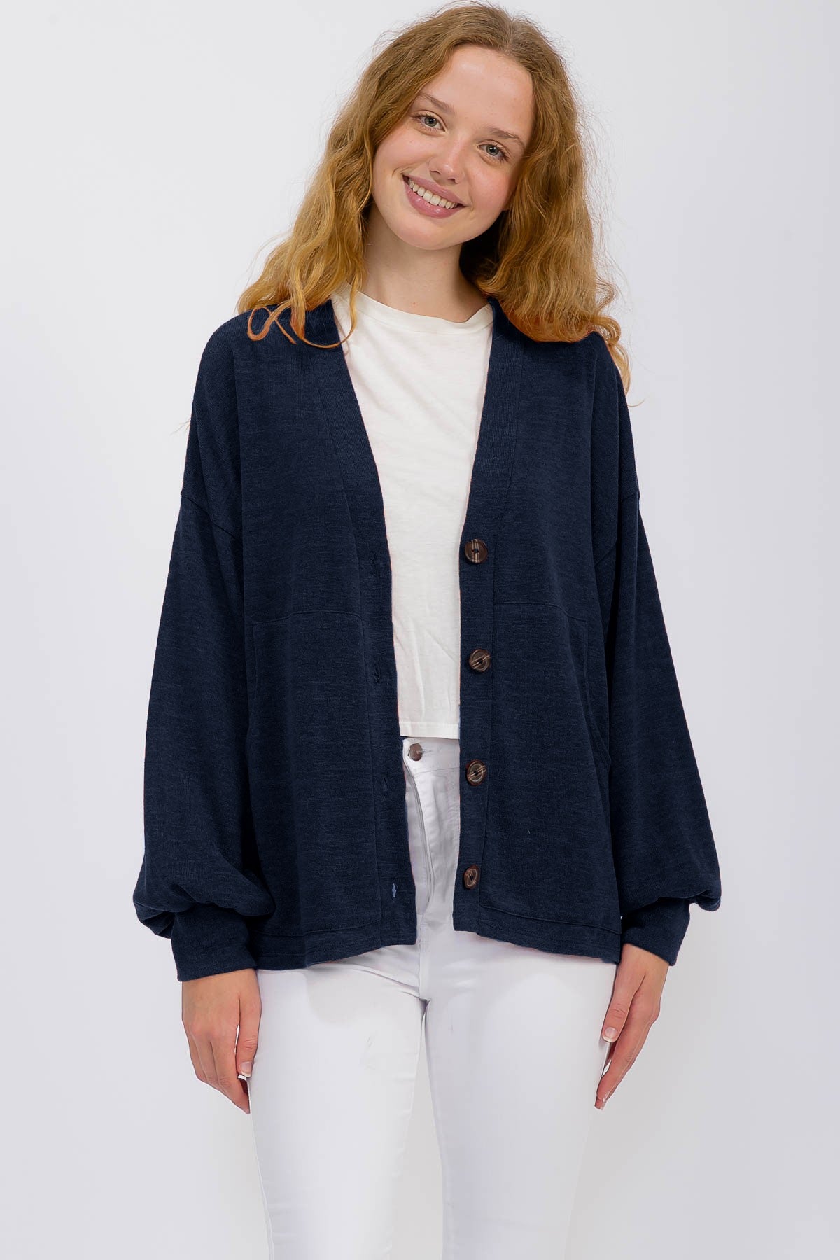 Navy Button Cardigan