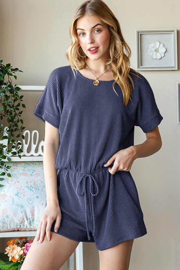 Navy Ribbed Romper