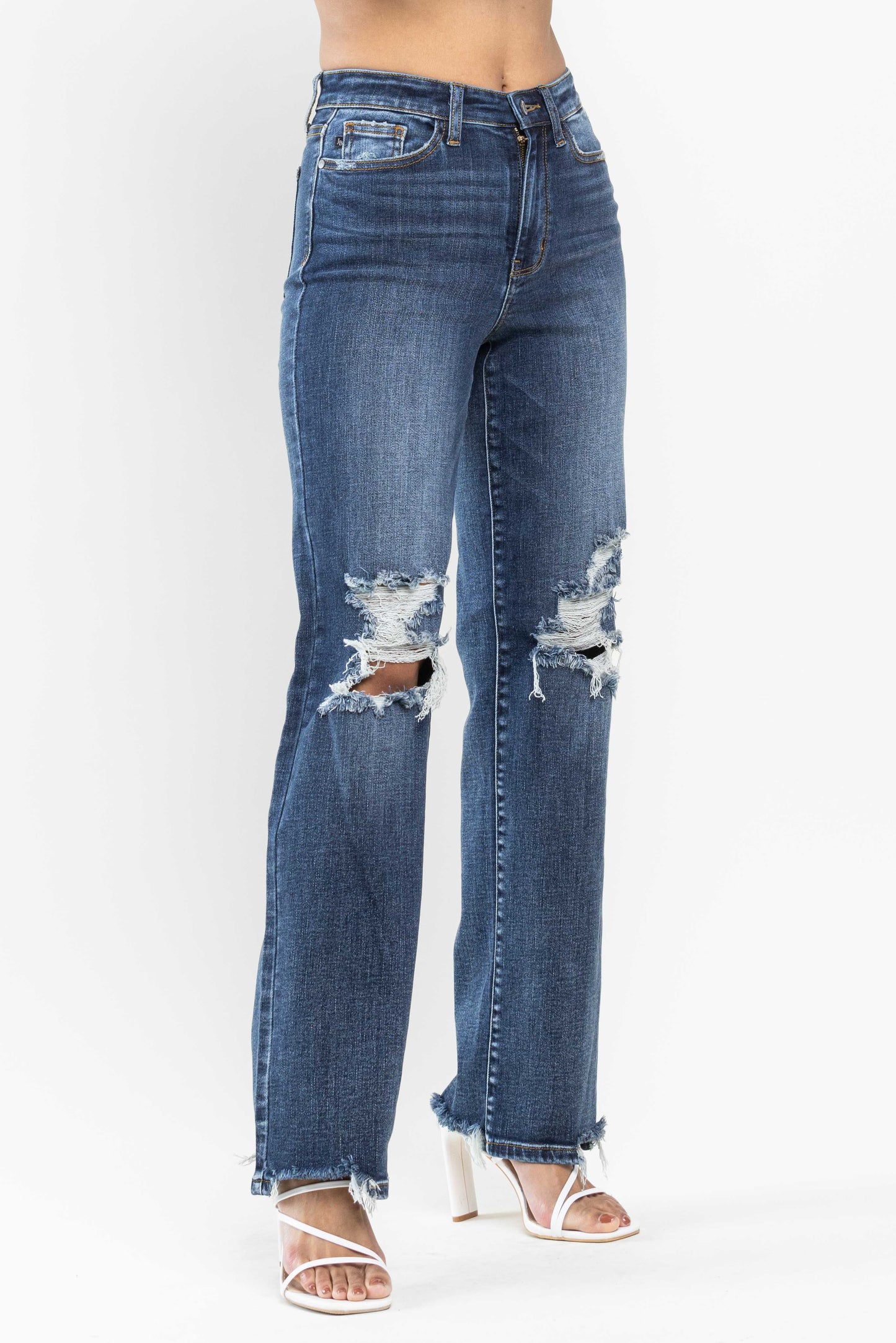 Judy Blue-High Waist 90's Knee Destroy Straight