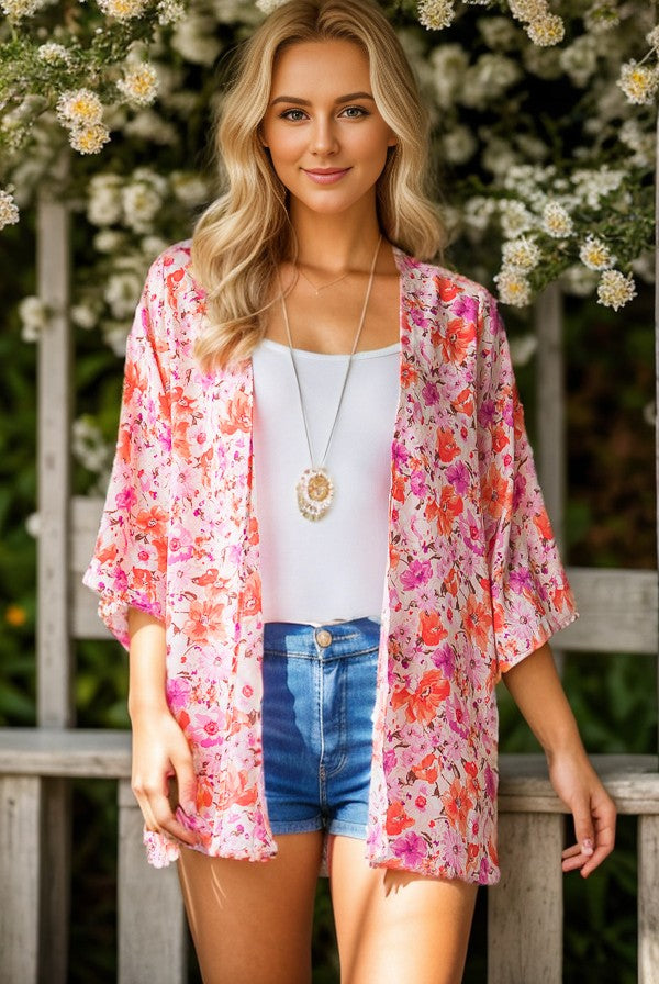 Pink Multi Floral Kimono