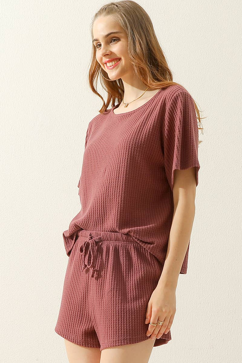 Mauve Super Comfy Waffle Knit Short Set