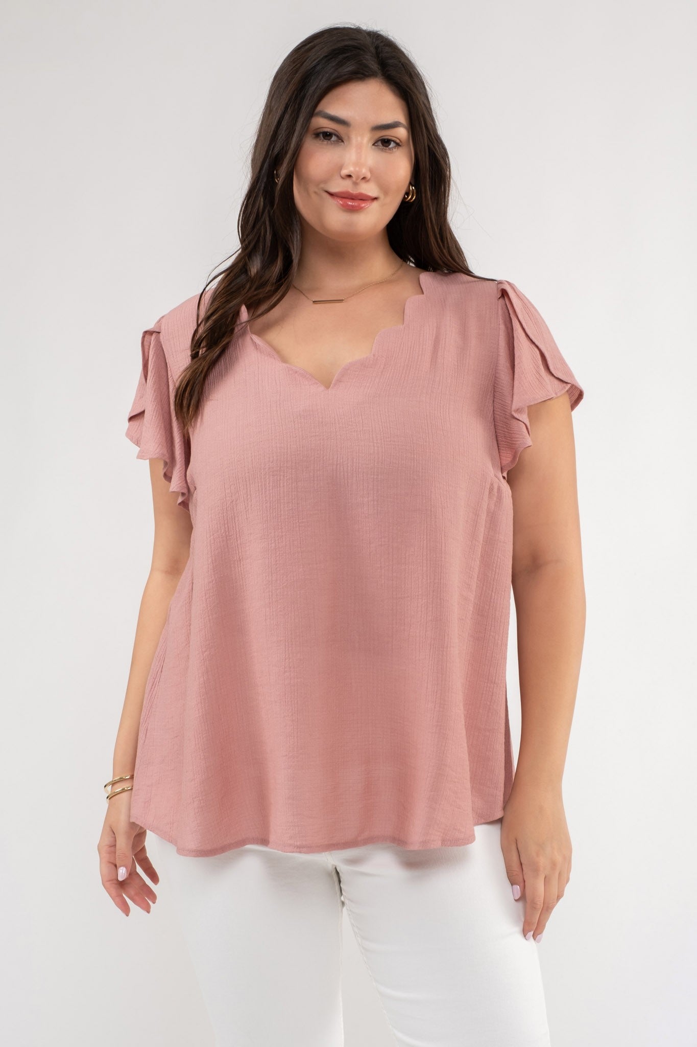 Blush Scallop Short Sleeve Top