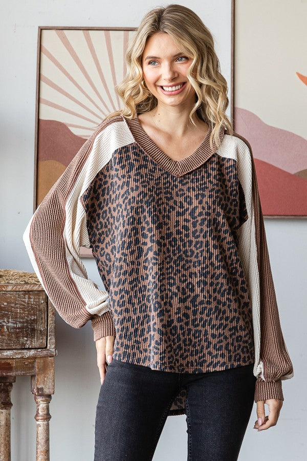 Leopard Colorblock Long Sleeve Top