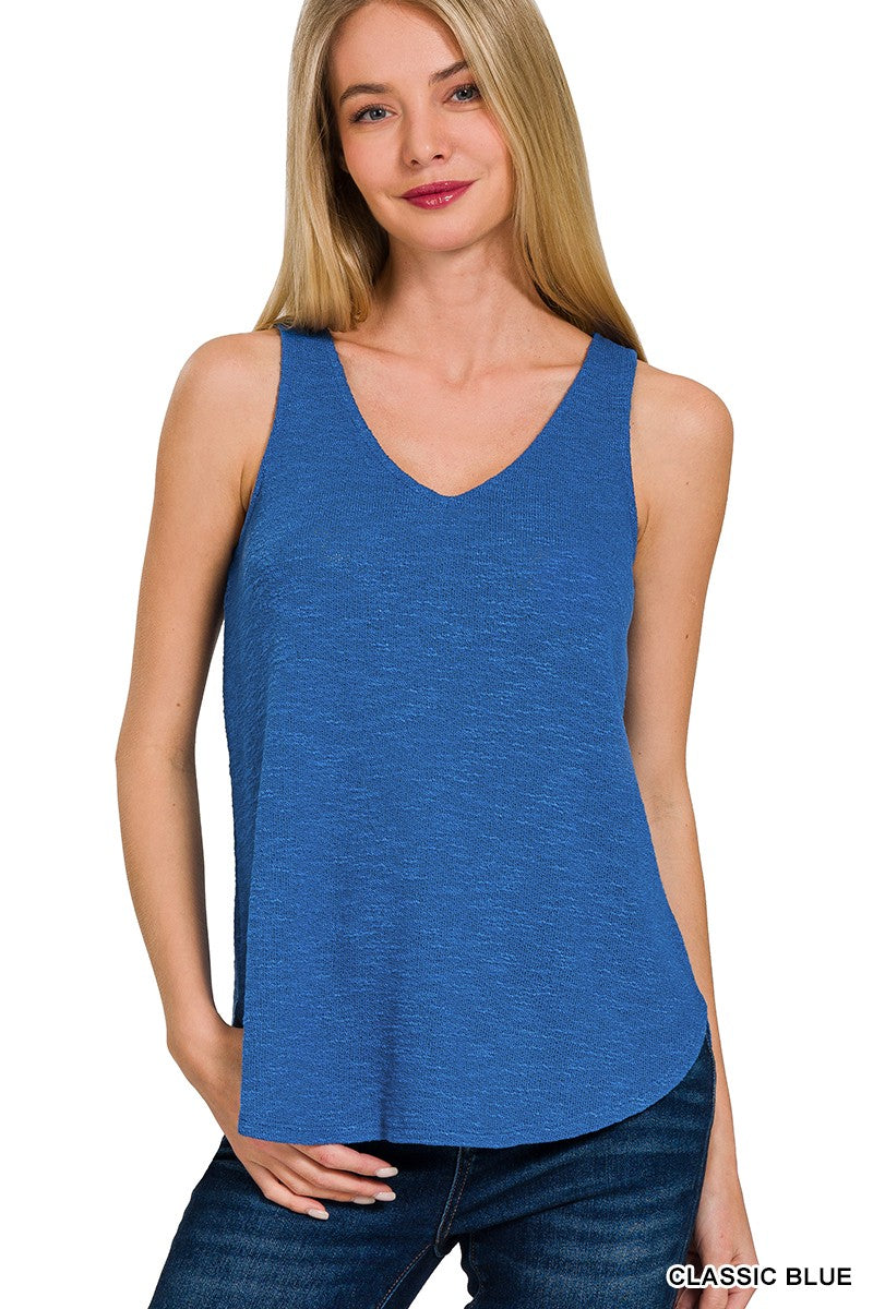 Classic Blue V-Neck Hacci Tank Top
