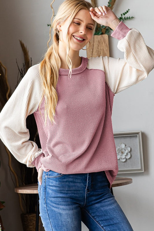Dusty Pink/Cream Raglan Top
