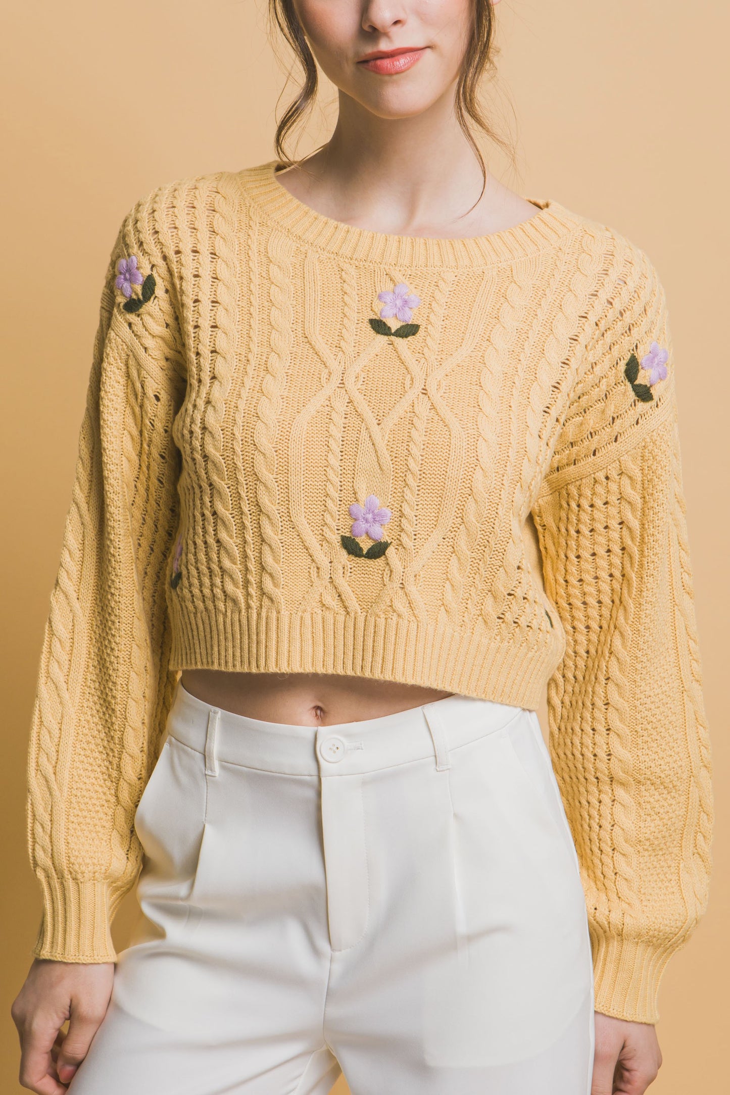 Yellow Flower Cropped Sweater