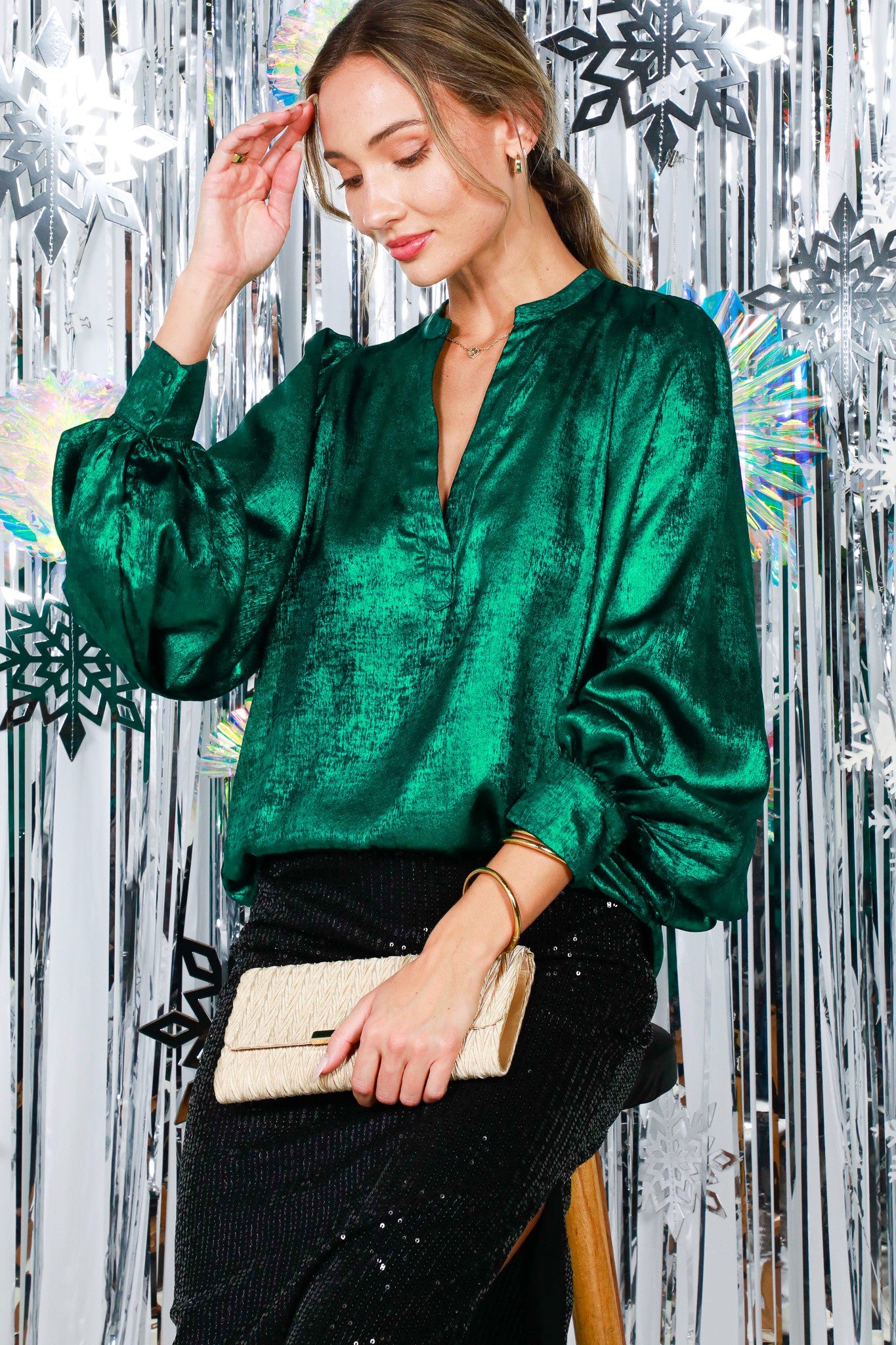 Metallic Hunter Green Blouse