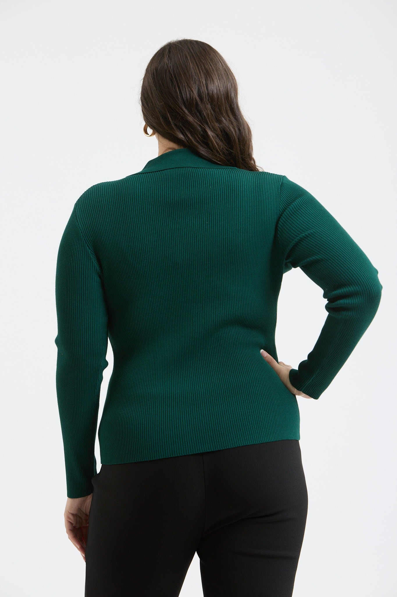 Hunter Green Buttoned Collared Top