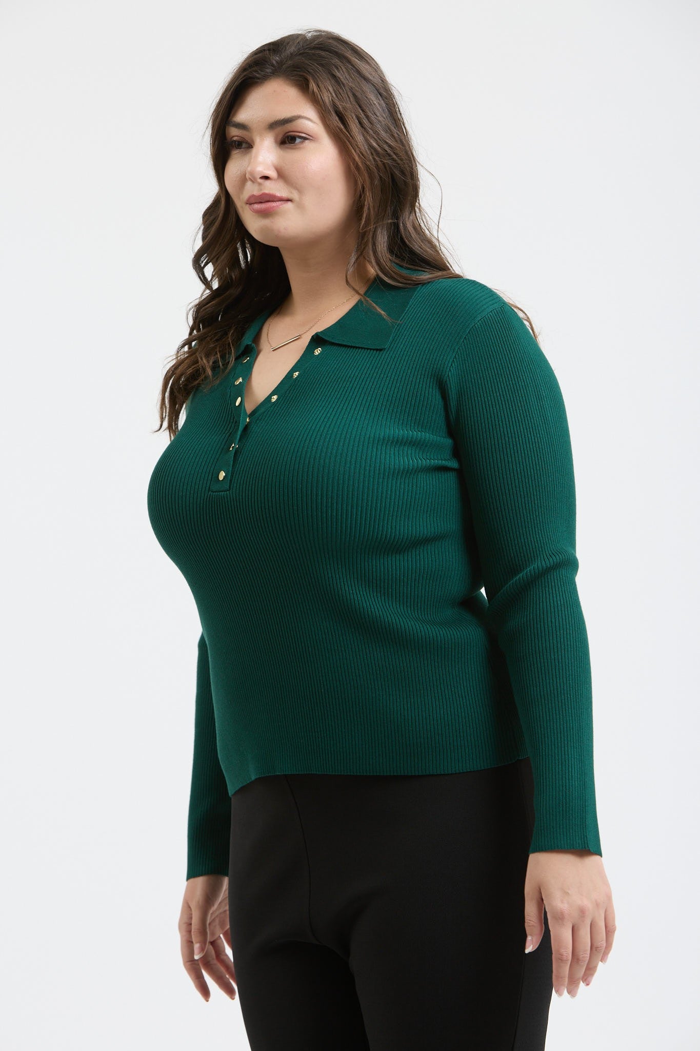 Hunter Green Buttoned Collared Top