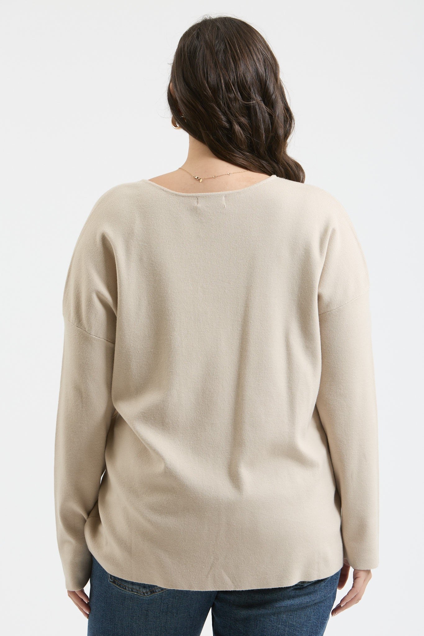 Oatmeal V-Neck Front Seam Sweater