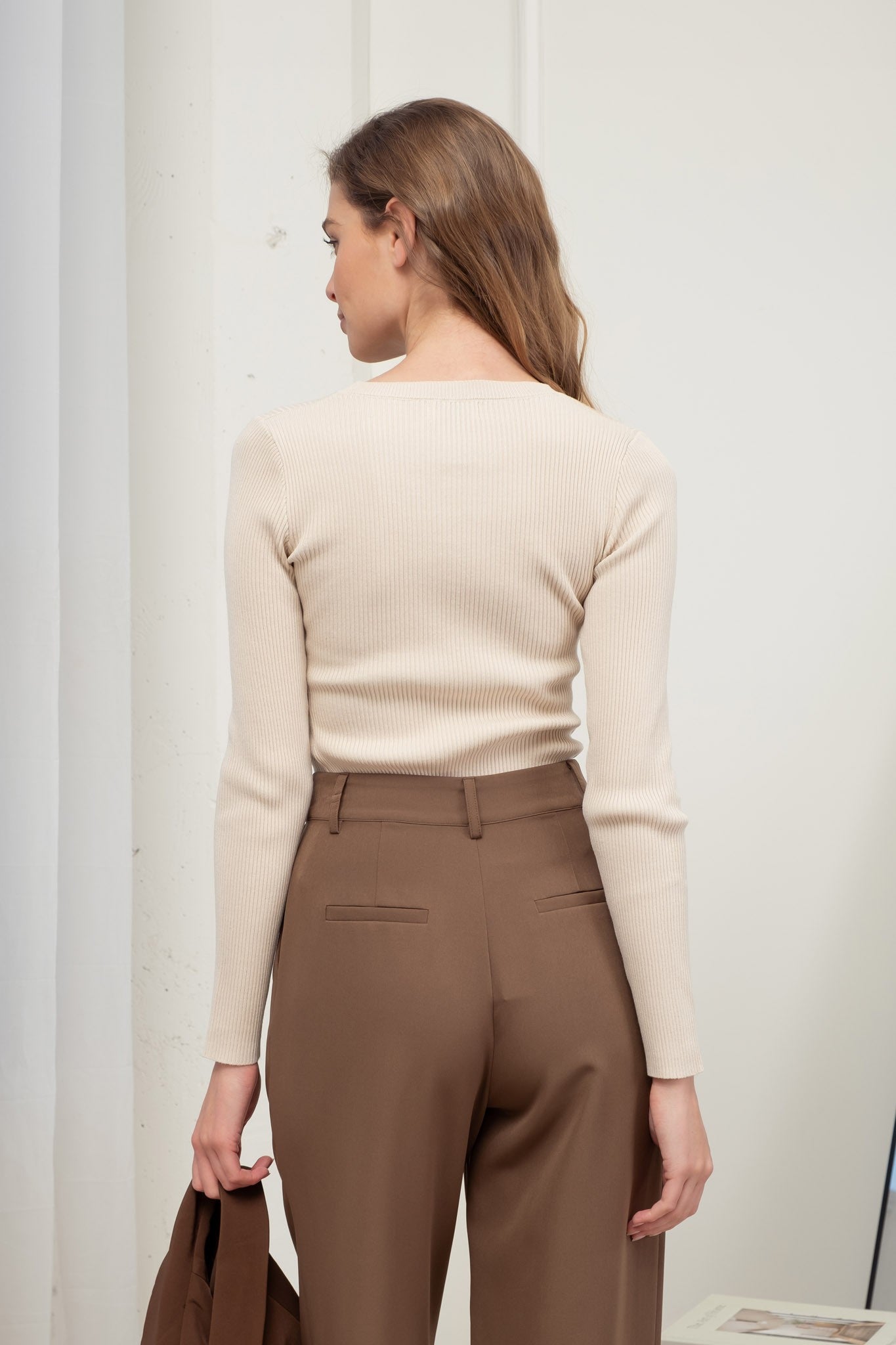 Cream Ribbed Top
