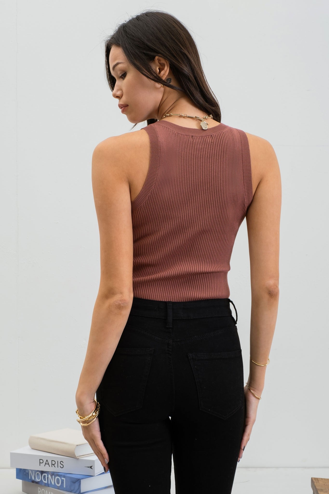 Red Bean Ribbed Tank Top