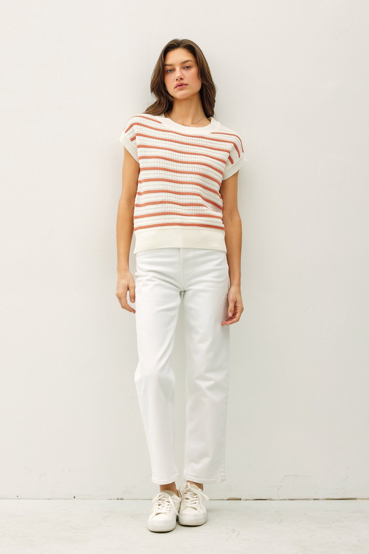 Cream/Rust Stripe Knitted Sweater