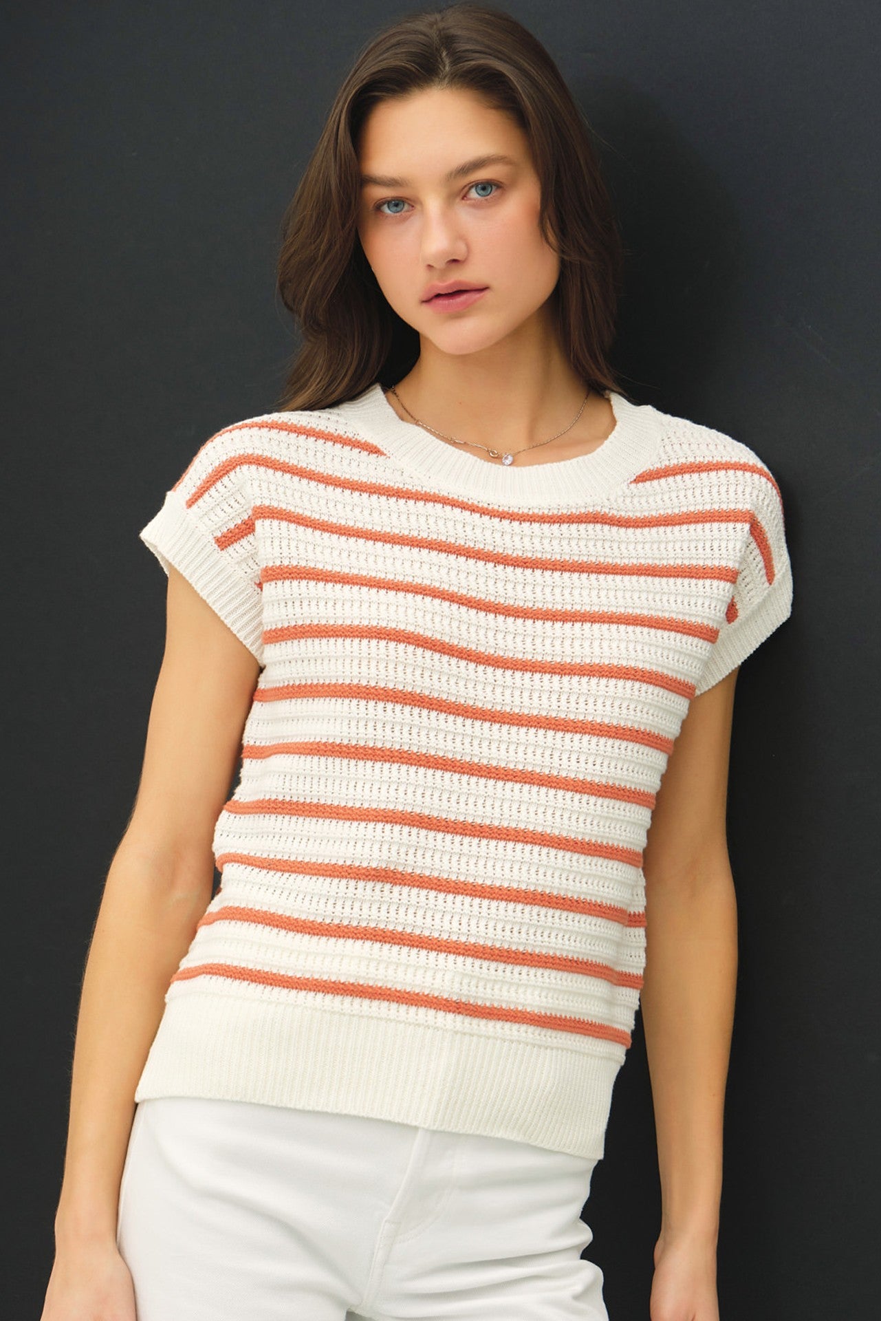 Cream/Rust Stripe Knitted Sweater