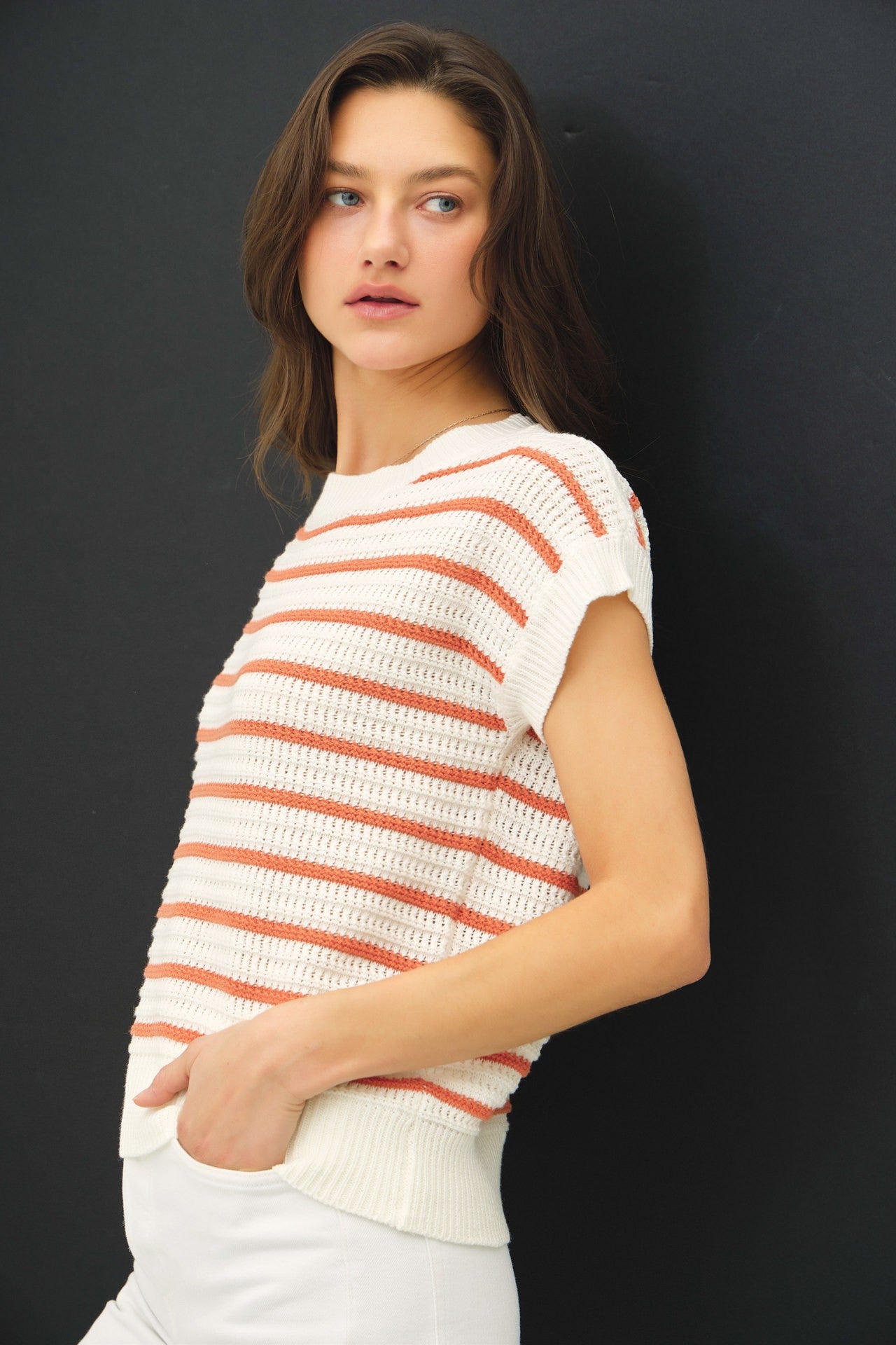 Cream/Rust Stripe Knitted Sweater