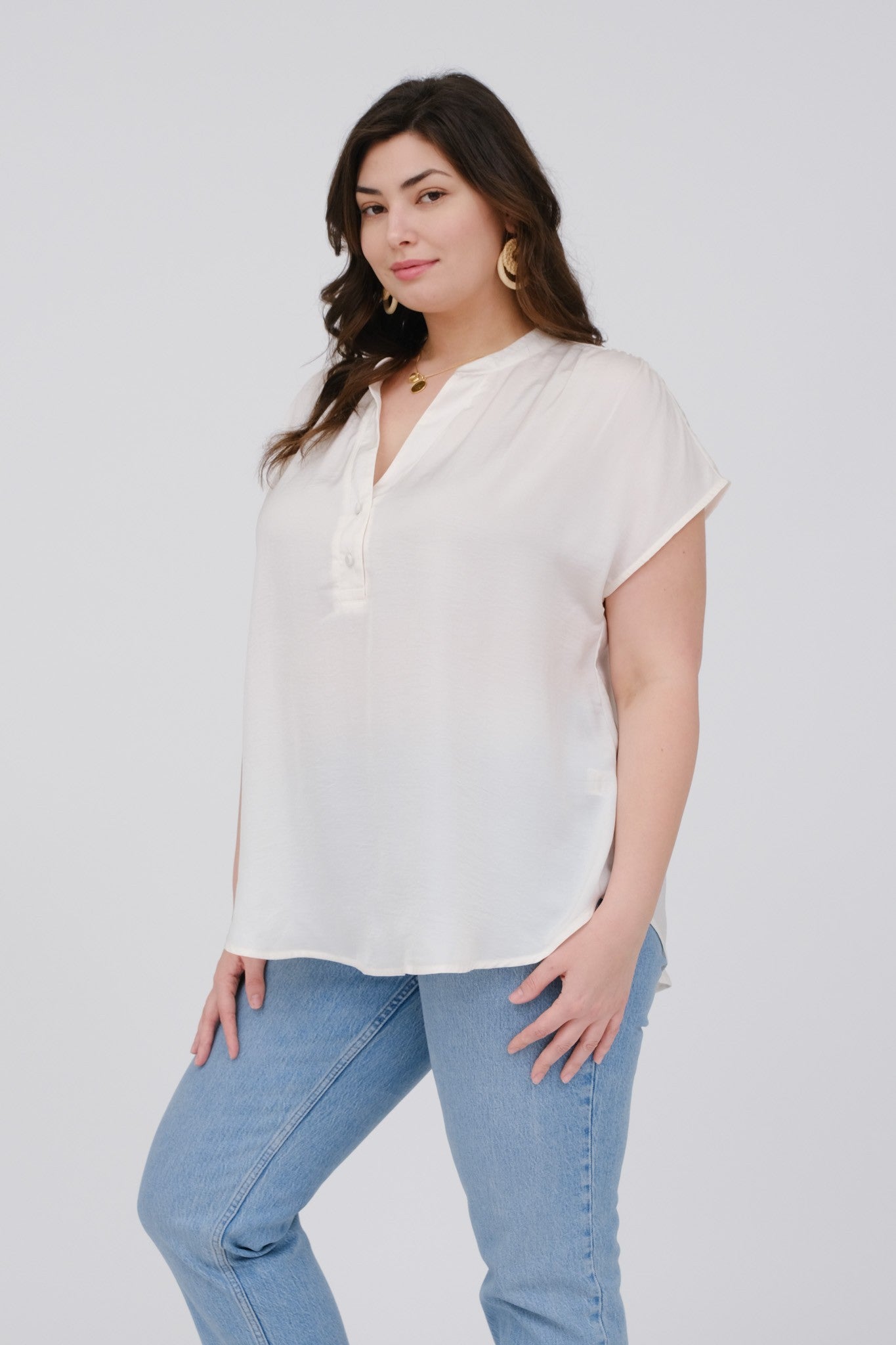 Light Ivory V-Neck Blouse