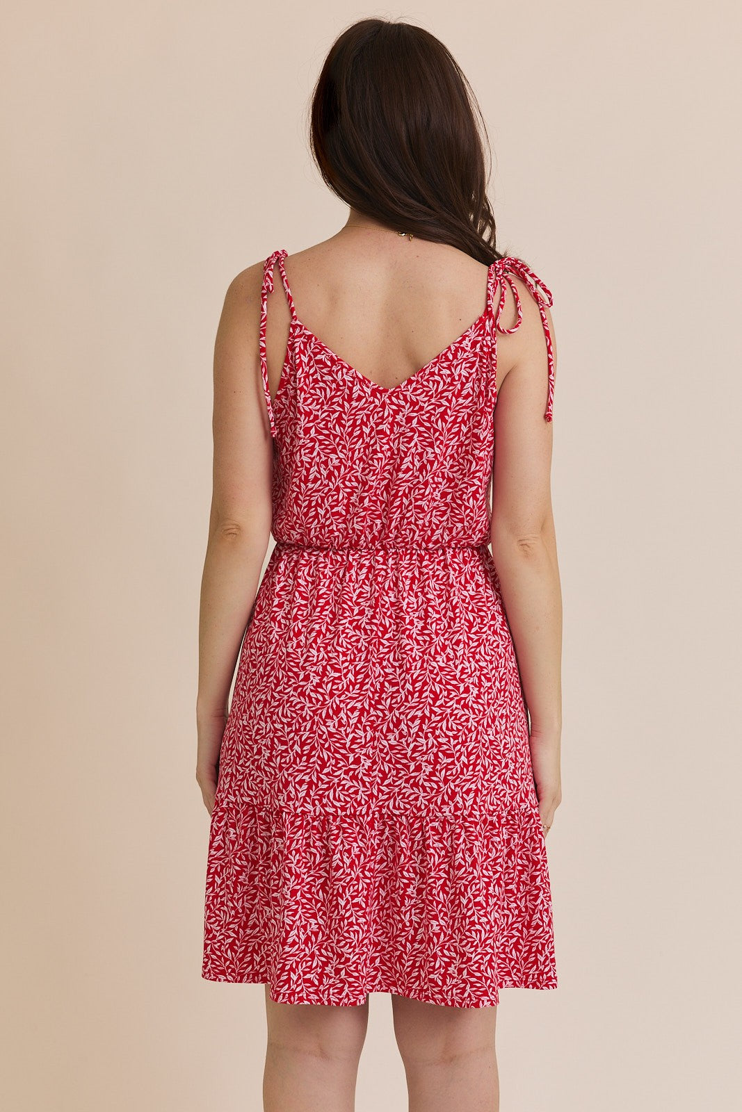 Red/White Floral Tie Strap Mini Dree