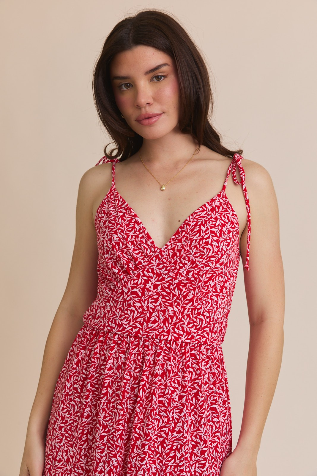 Red/White Floral Tie Strap Mini Dree