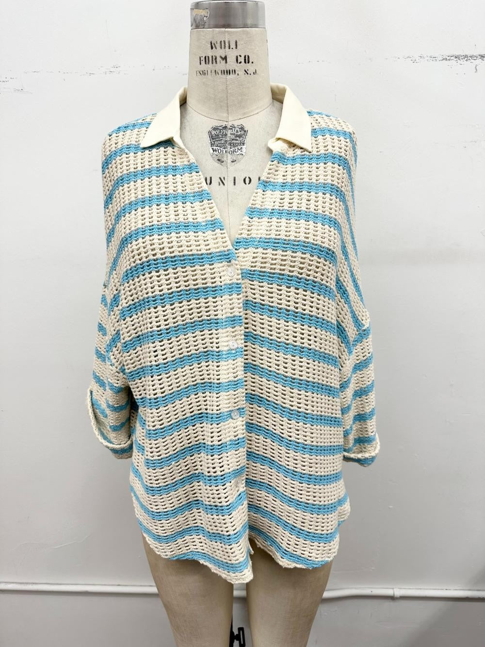 Aqua Stripe Crochet Top