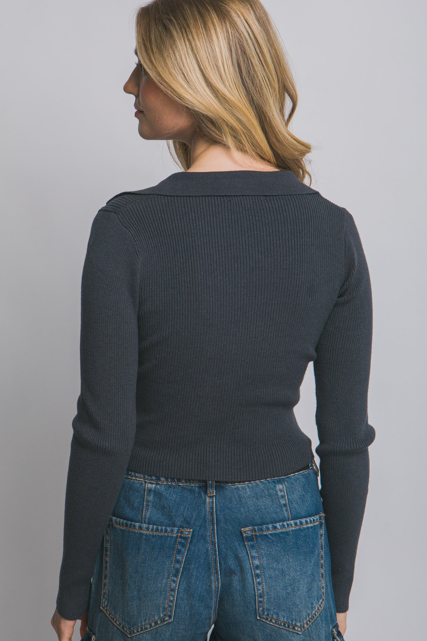 Charcoal Ribbed Collared Top