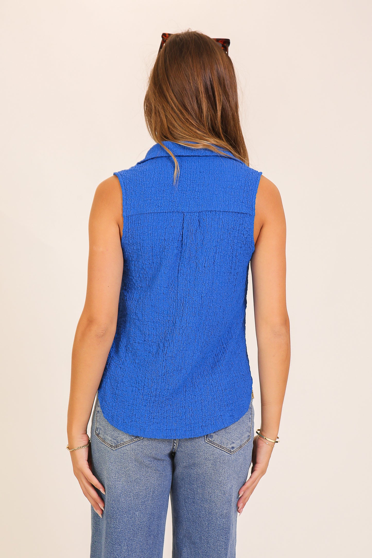 Royal Blue Textured Collared Top