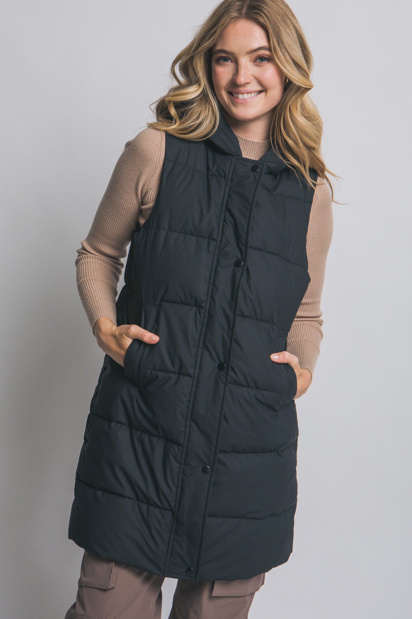 Hooded Black Puffer Quilted Hooded Vest