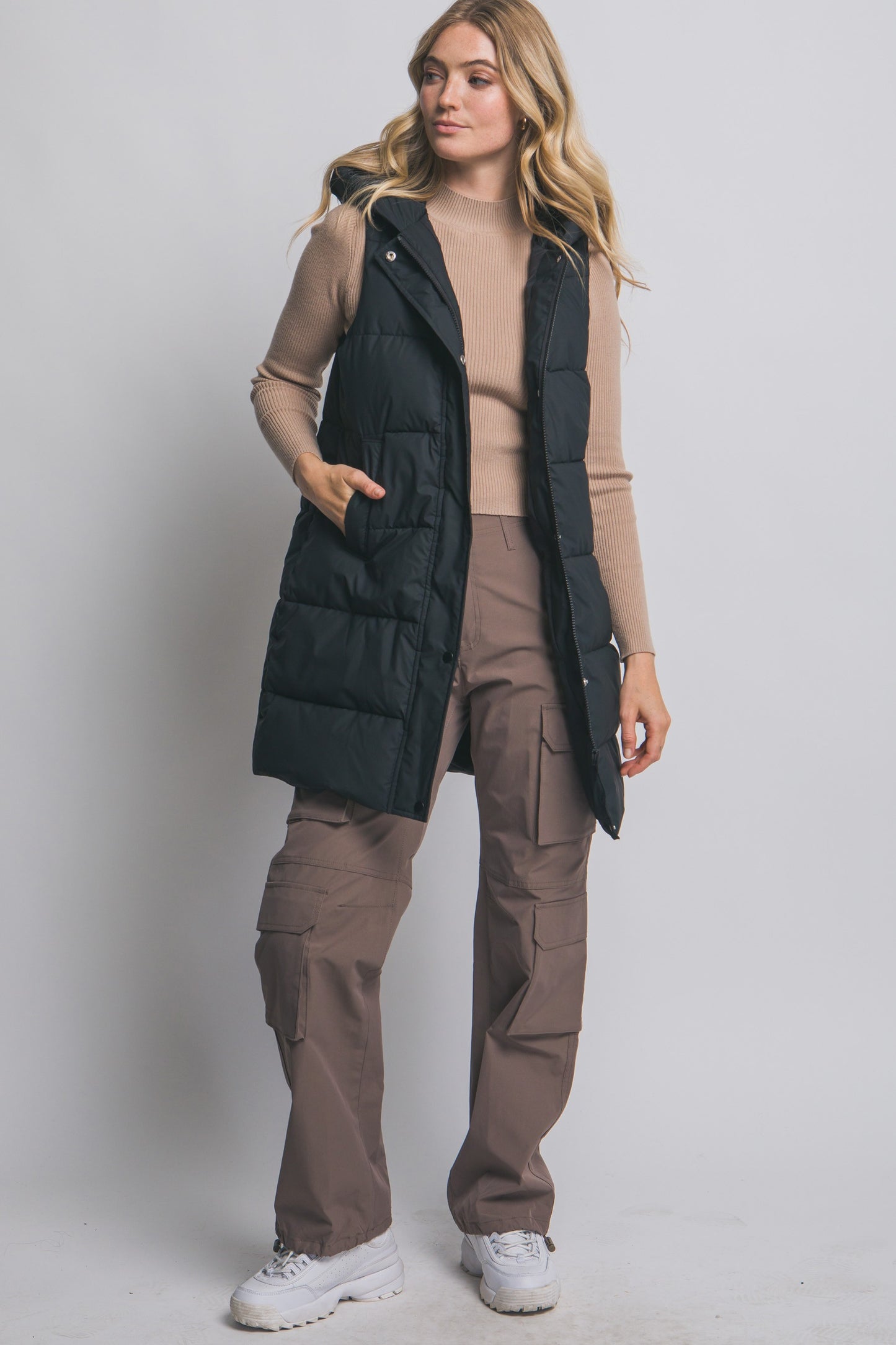 Hooded Black Puffer Quilted Hooded Vest