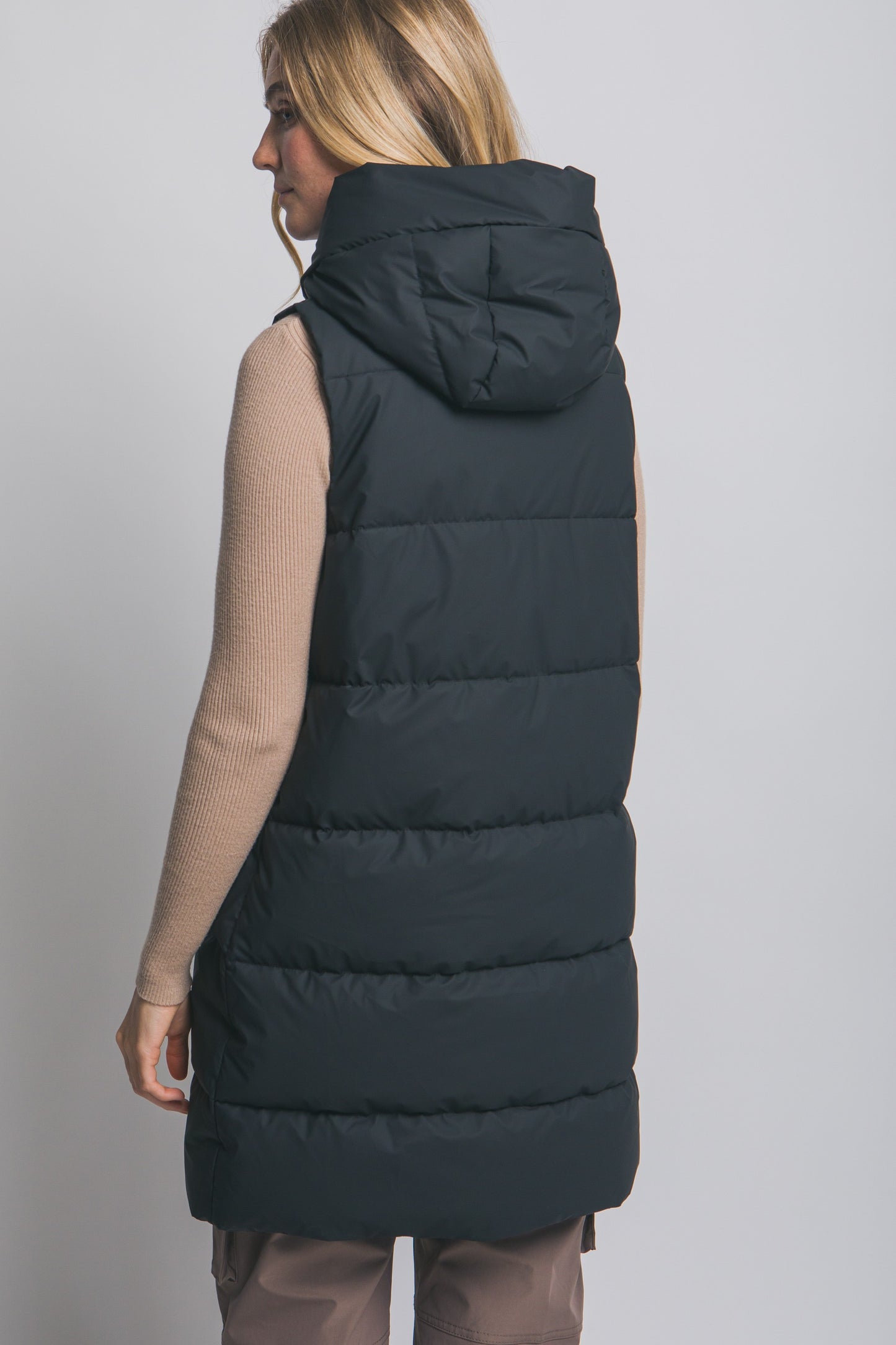 Hooded Black Puffer Quilted Hooded Vest