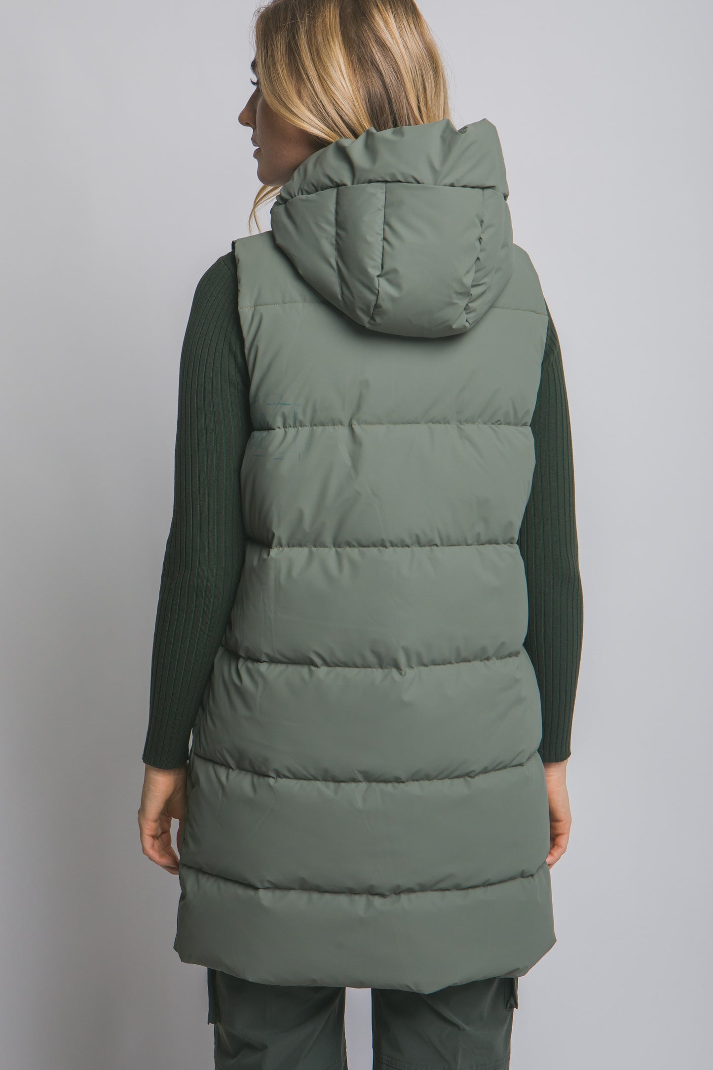 Hooded Olive Puffer Quilted Hooded Vest