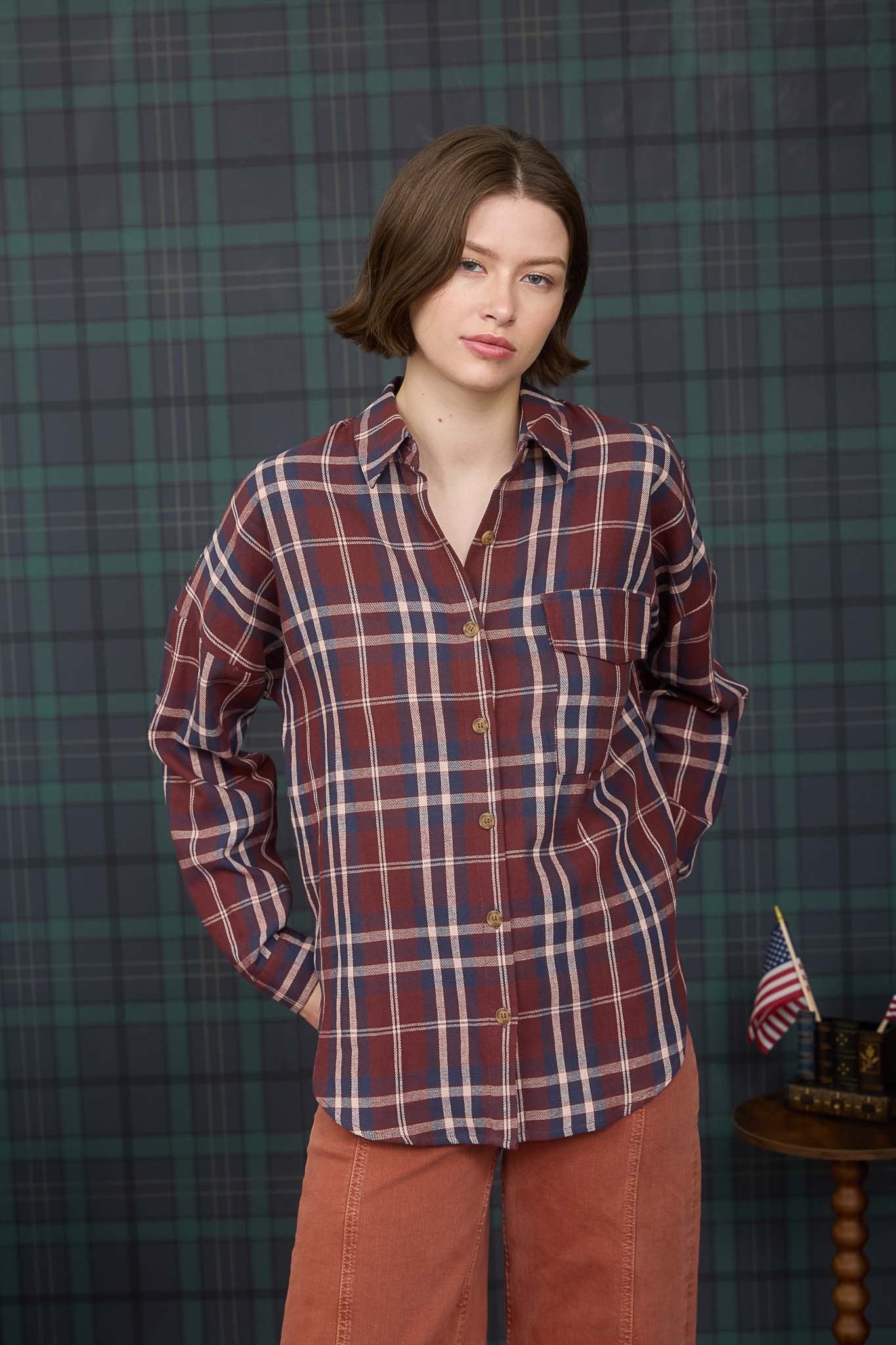 Burgundy Plaid Button Down