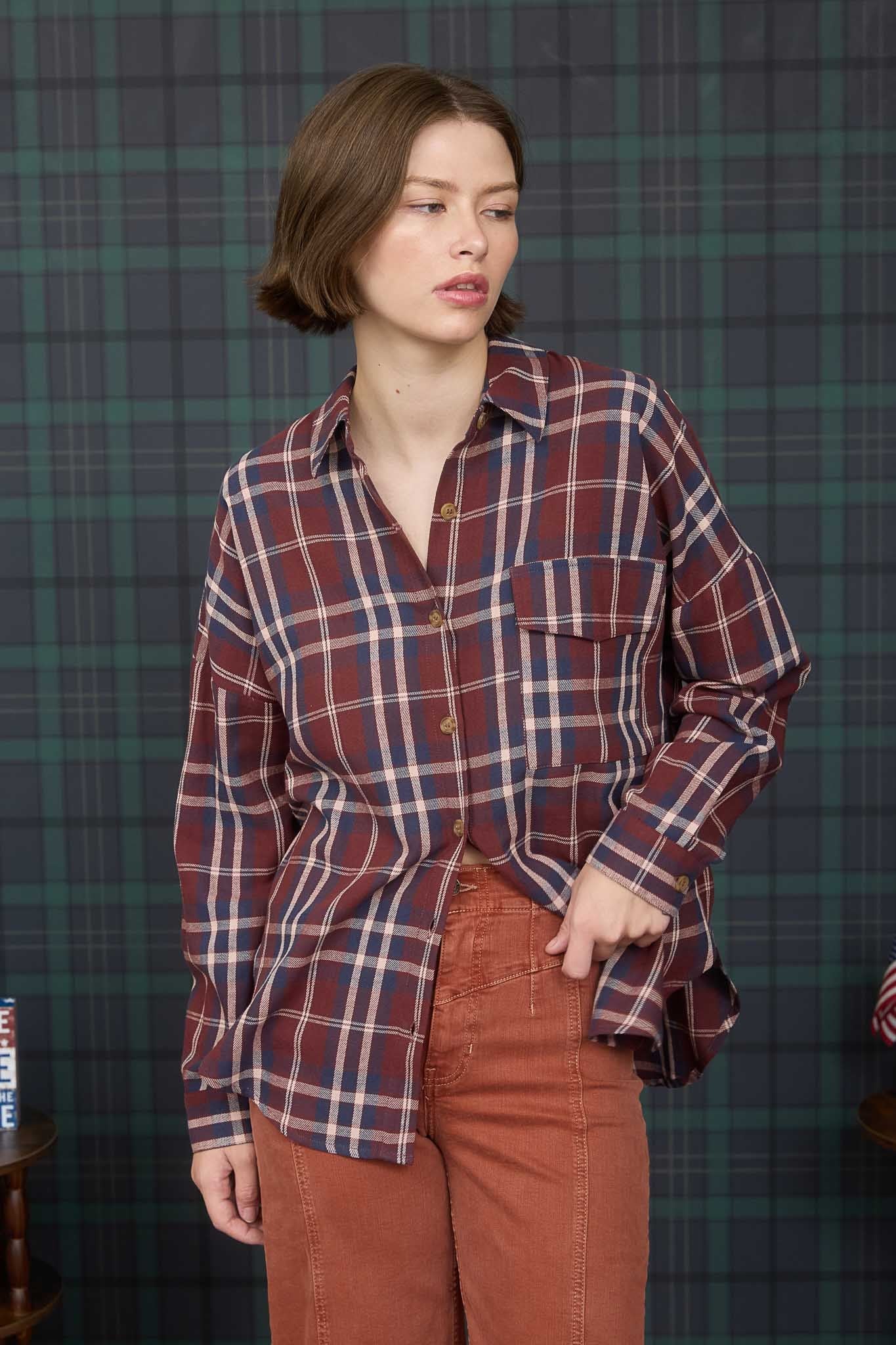 Burgundy Plaid Button Down