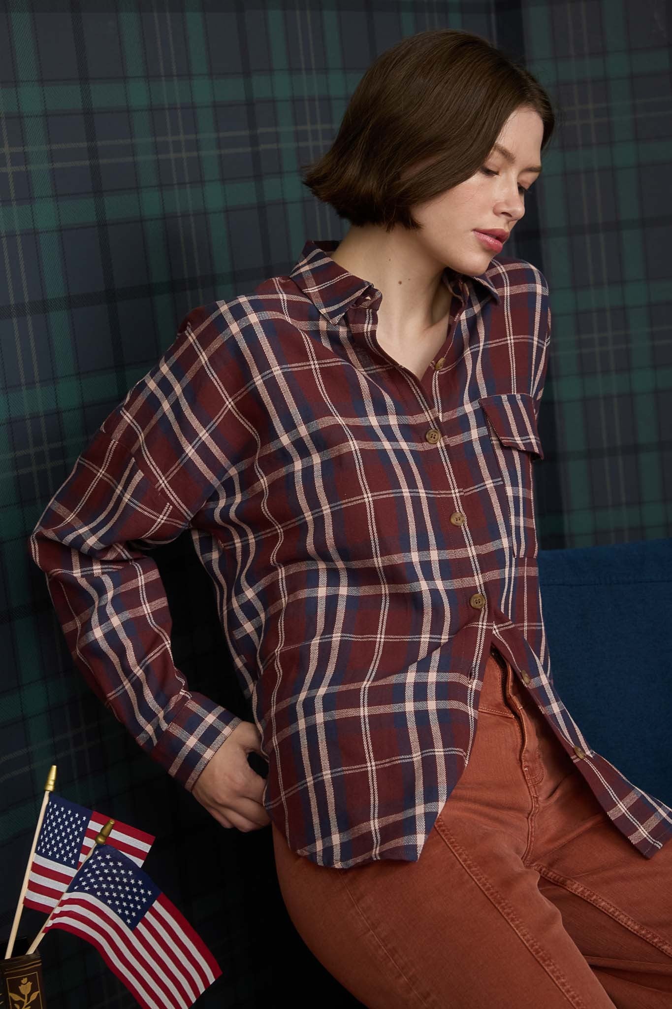 Burgundy Plaid Button Down