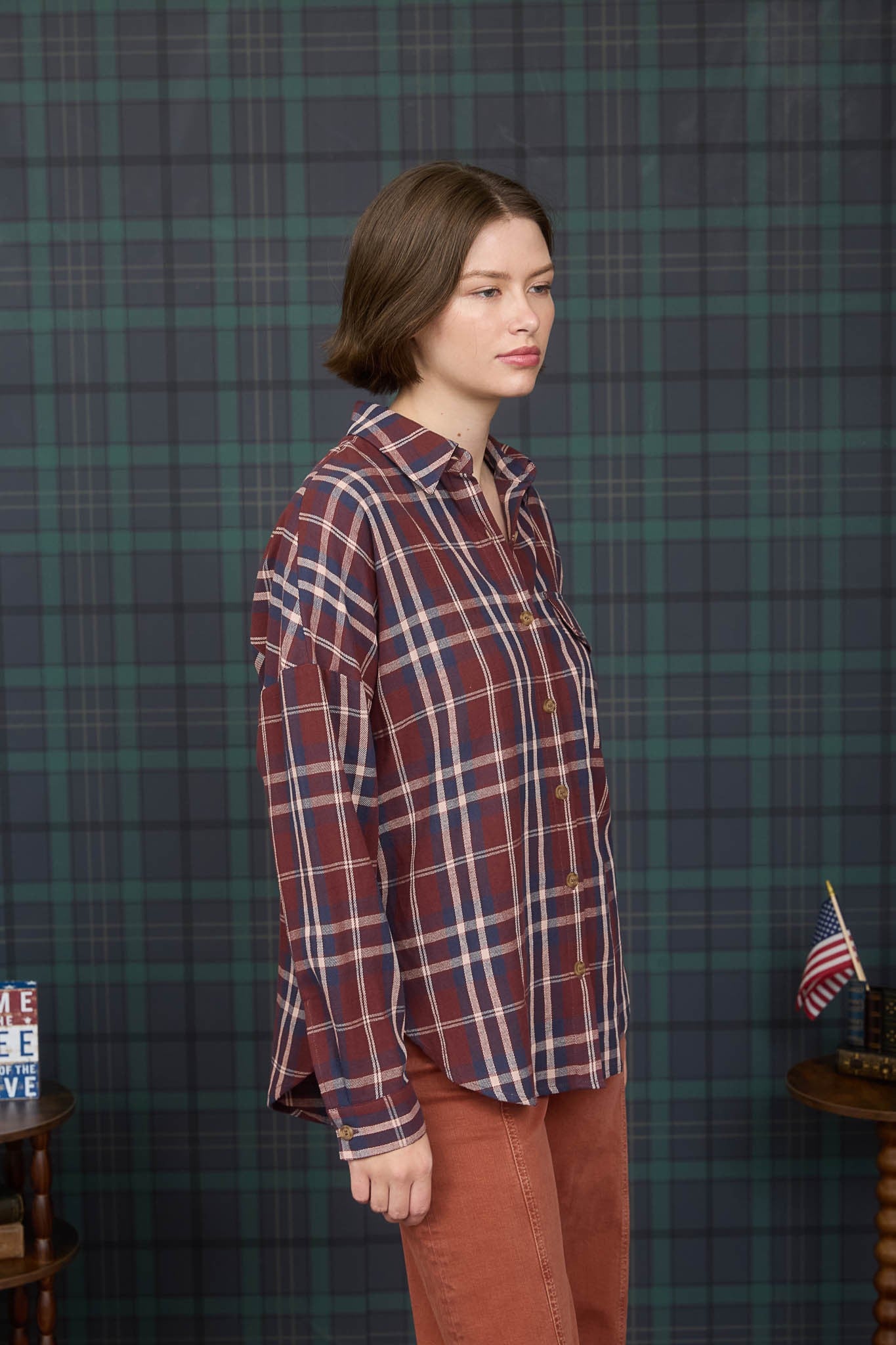 Burgundy Plaid Button Down