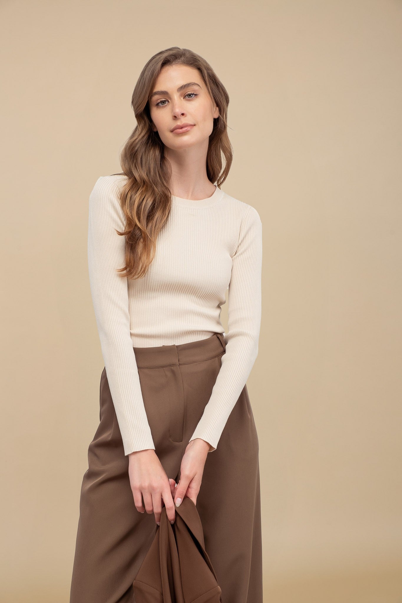 Cream Ribbed Top