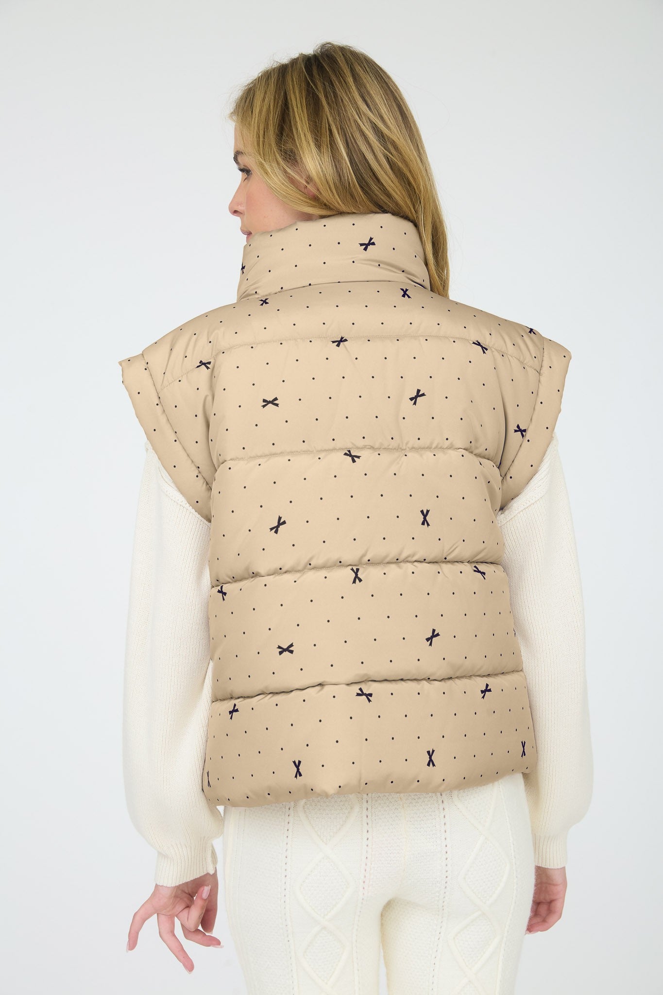 Mini Bow Print Tan Puffer Vest