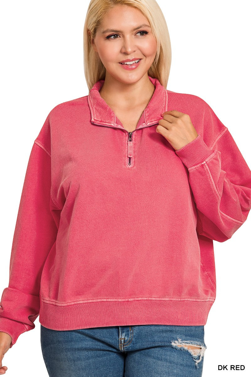 Dk. Red Acid Wash 1/4 Zip Pullover