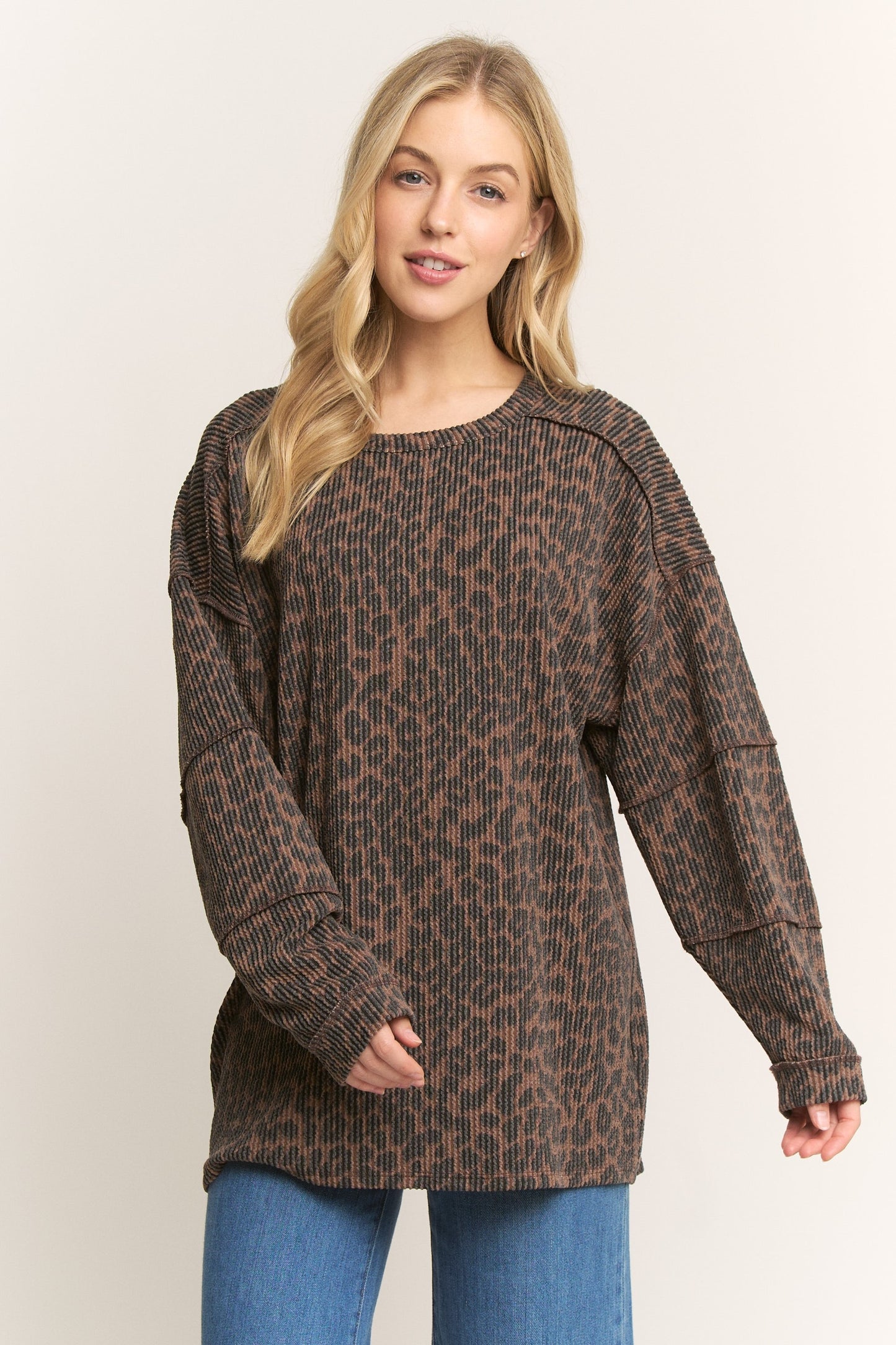 Dk. Brown Leopard Ribbed Top